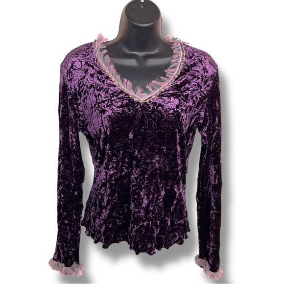 Vintage 90s Small Sno Skin Purple Crushed Velvet Long Sleeve Whimsigoth Boho - Picture 1 of 12